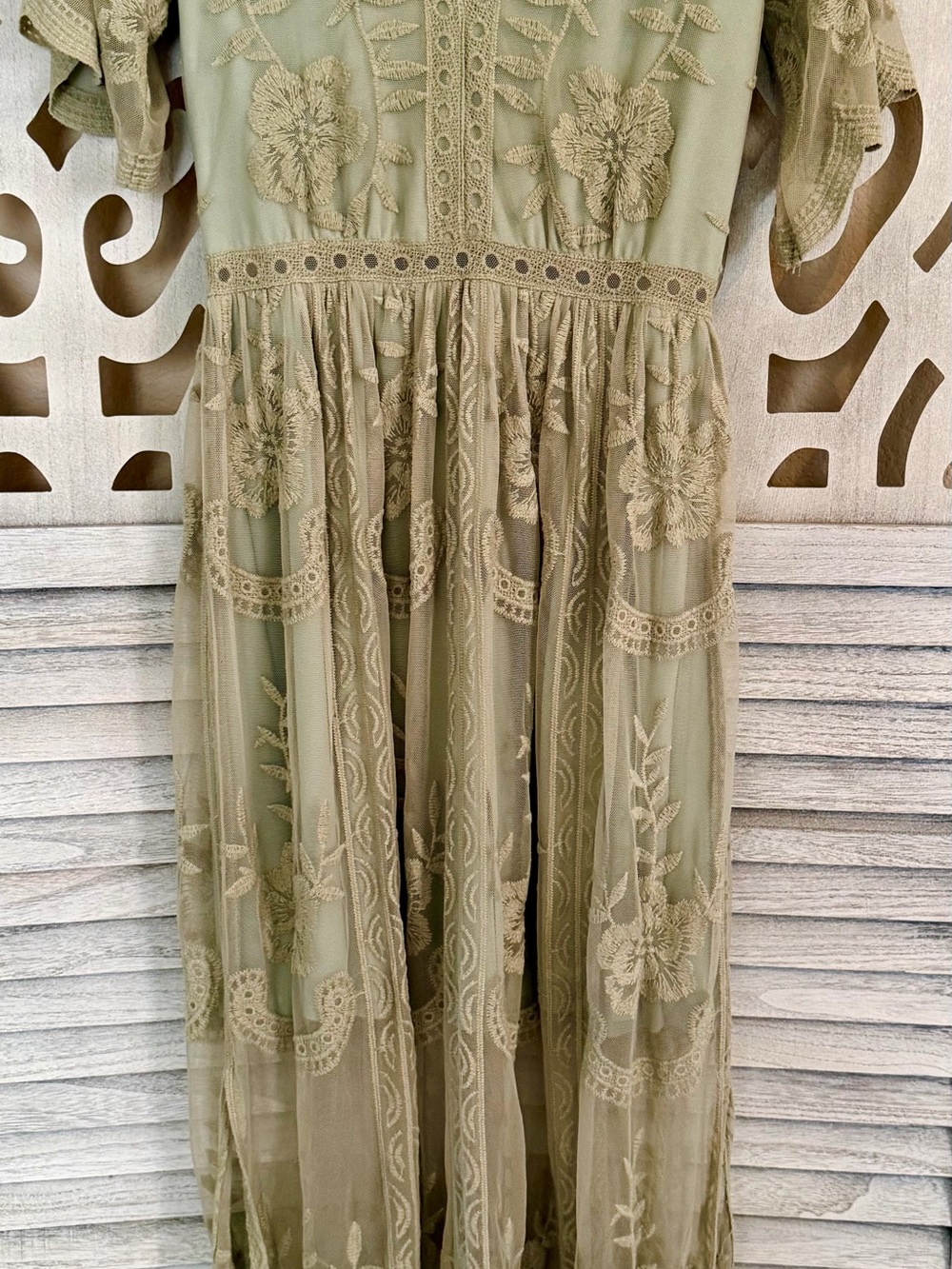 Altar'd State Sage Green Embroidered V-Neck Maxi Dress - Picture 2 of 3